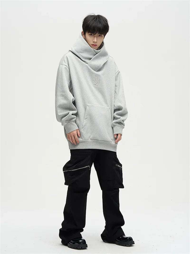 Autumn Ninja Streetwear Turtleneck Hoodie for Men – Letter Embroidered Hip Hop Fashion Sweatshirt, Y2K Vintage Fleece
