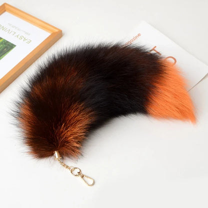Plush Fox & Raccoon Tail Keychain – 28cm Furry Animal Tail Pompom Bag Charm & Keyring Pendant