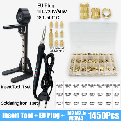Heat Set Insert Tool Kit for 3D Printing – M2–M8 Brass Threaded Copper Nuts & Soldering Iron Tips