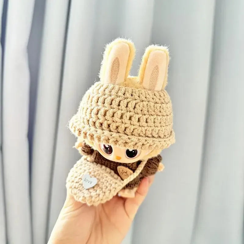 17cm Mini Plush Doll Clothes — Kpop EXO Labubu Idol V1 V2 Outfit Set with Sweater & Headband, Doll Accessories Gift
