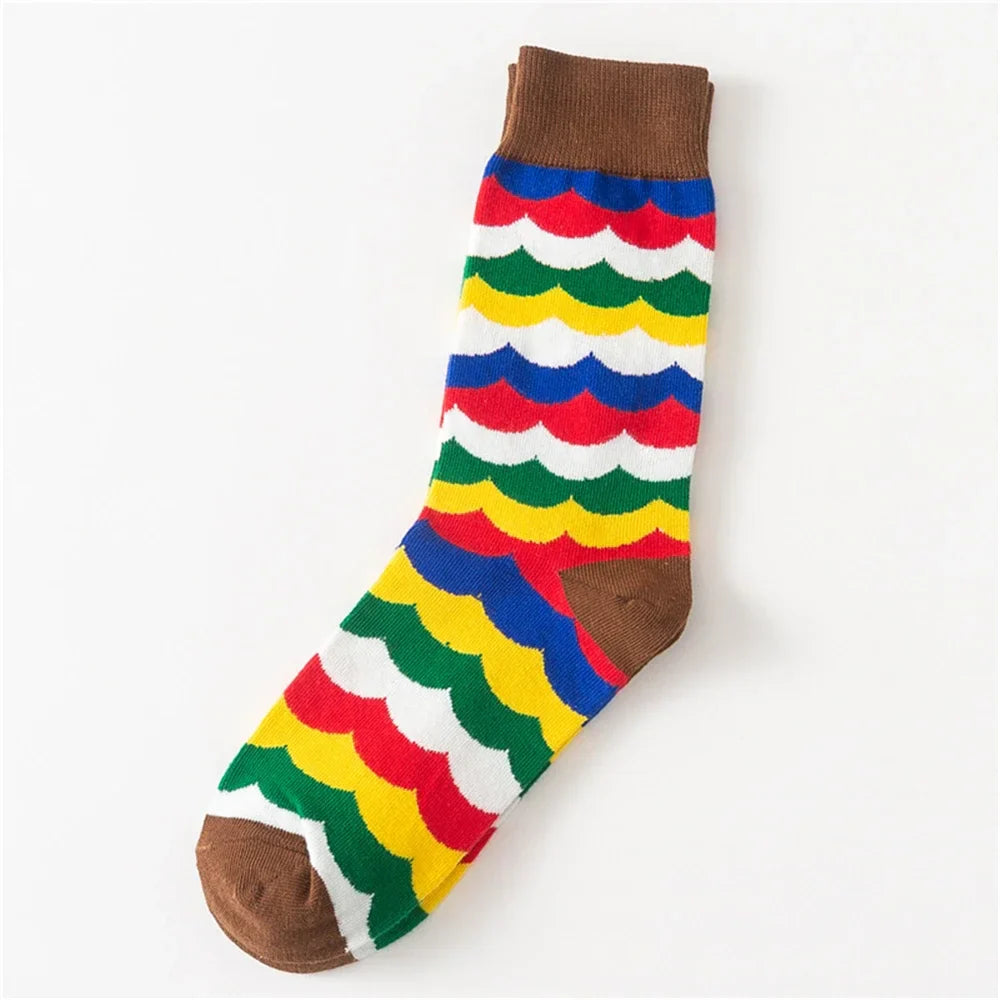 Colorful Striped Art Socks for Men – Rainbow Zebra Pattern Winter Fashion Crew Socks, Unisex Business Casual Combed Cotton Dropshipping Socks