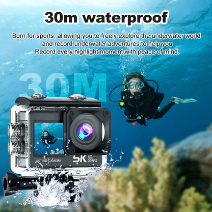 5K Action Camera – 4K60FPS, EIS, Dual Screen, 170° Wide Angle, 30M Waterproof Sport Camera with Remote Control