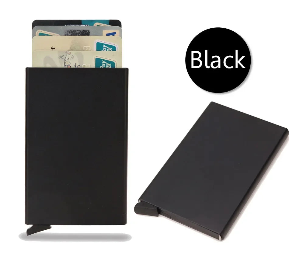 RFID Credit Card Holder Metal Slim Wallet for Men & Women, Pop-Up Minimalist Small Black Purse, Mini Wallet