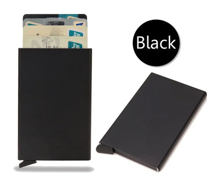 RFID Credit Card Holder Metal Slim Wallet for Men & Women, Pop-Up Minimalist Small Black Purse, Mini Wallet