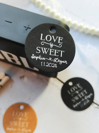 BY49 35mm Kraft & Black Paper Labels – Customizable Name & Date Wedding Decoration Stickers