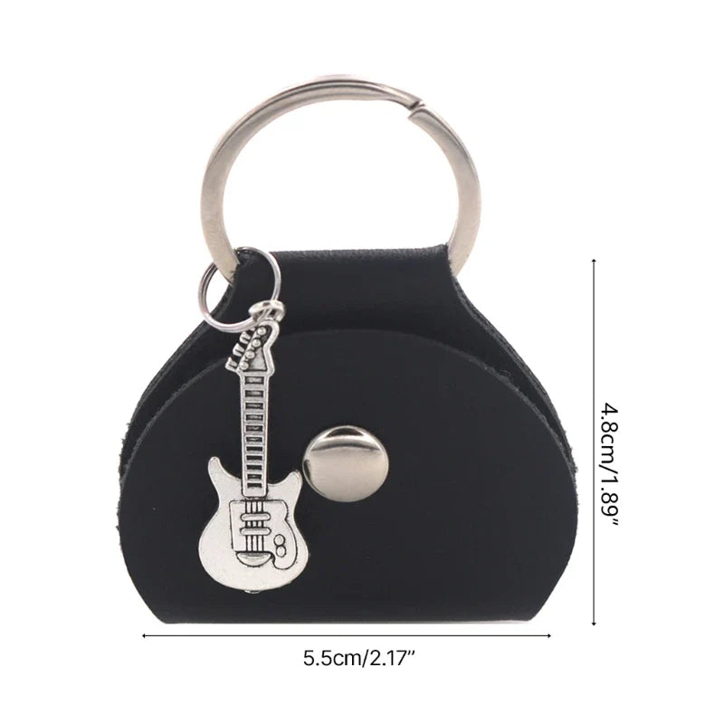 G92F Guitar Plectrum Holder — Leather Pick Case with Keychain & Small Pendant for Guitar Players