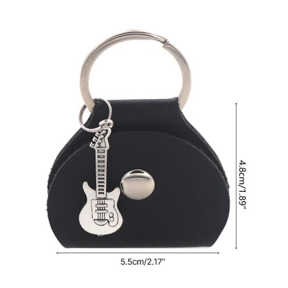 G92F Guitar Plectrum Holder — Leather Pick Case with Keychain & Small Pendant for Guitar Players