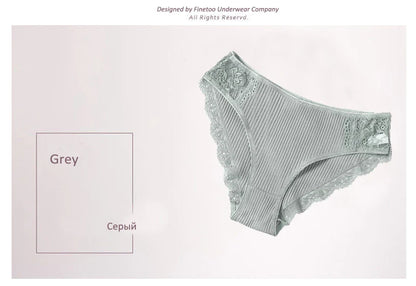 Floral Lace Cotton Women’s Panties - Comfortable Briefs, Solid Color Underwear, 3PCS/Set, Sizes M-XXL