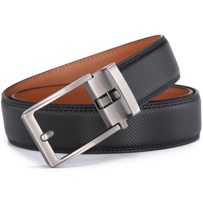 Men’s Luxury Leather Click Belt – Automatic Buckle Designer Waist Strap for Jeans (Blue, 3.5cm)