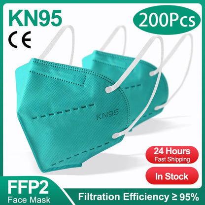 10-200pcs FFP2 KN95 Face Masks – 5-Layer Reusable Black Surgical Mask, Certified Protective Mascarillas