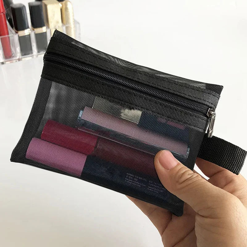 Female Makeup Pouch – Portable Small & Large Mesh Cosmetic Bag, Toiletry Beauty Case, Travel Makeup Organizer Storage Bag