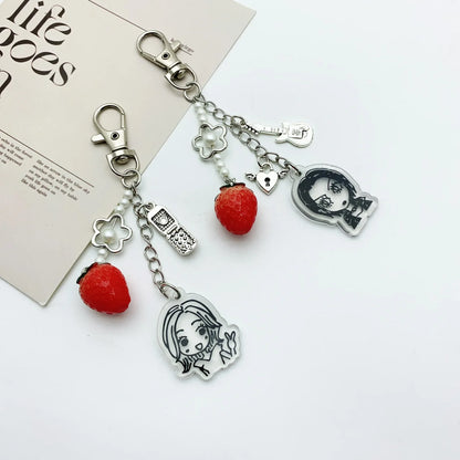 Ai Yazawa Nana Anime Heart & Strawberry Phone Charm Keychain – Y2K Handmade Jewelry