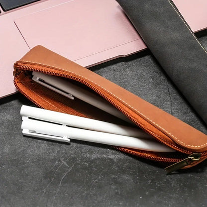 PU Leather Zipper Pen Holder – Portable Pencil Bag and Fountain Pen Storage Pouch – School and Office Supplies