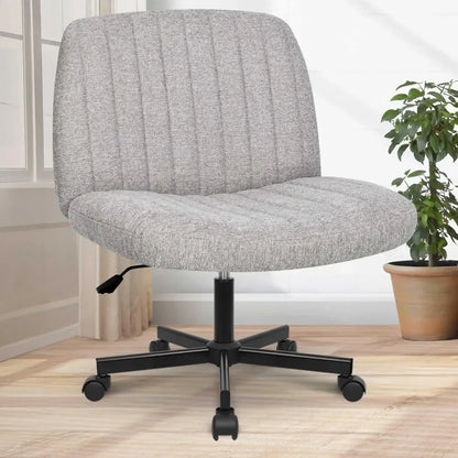 Adjustable Criss Cross Legged Armless Desk Chair - Ergonomic Swivel Reading Chair with Wheels for Bedroom Vanity