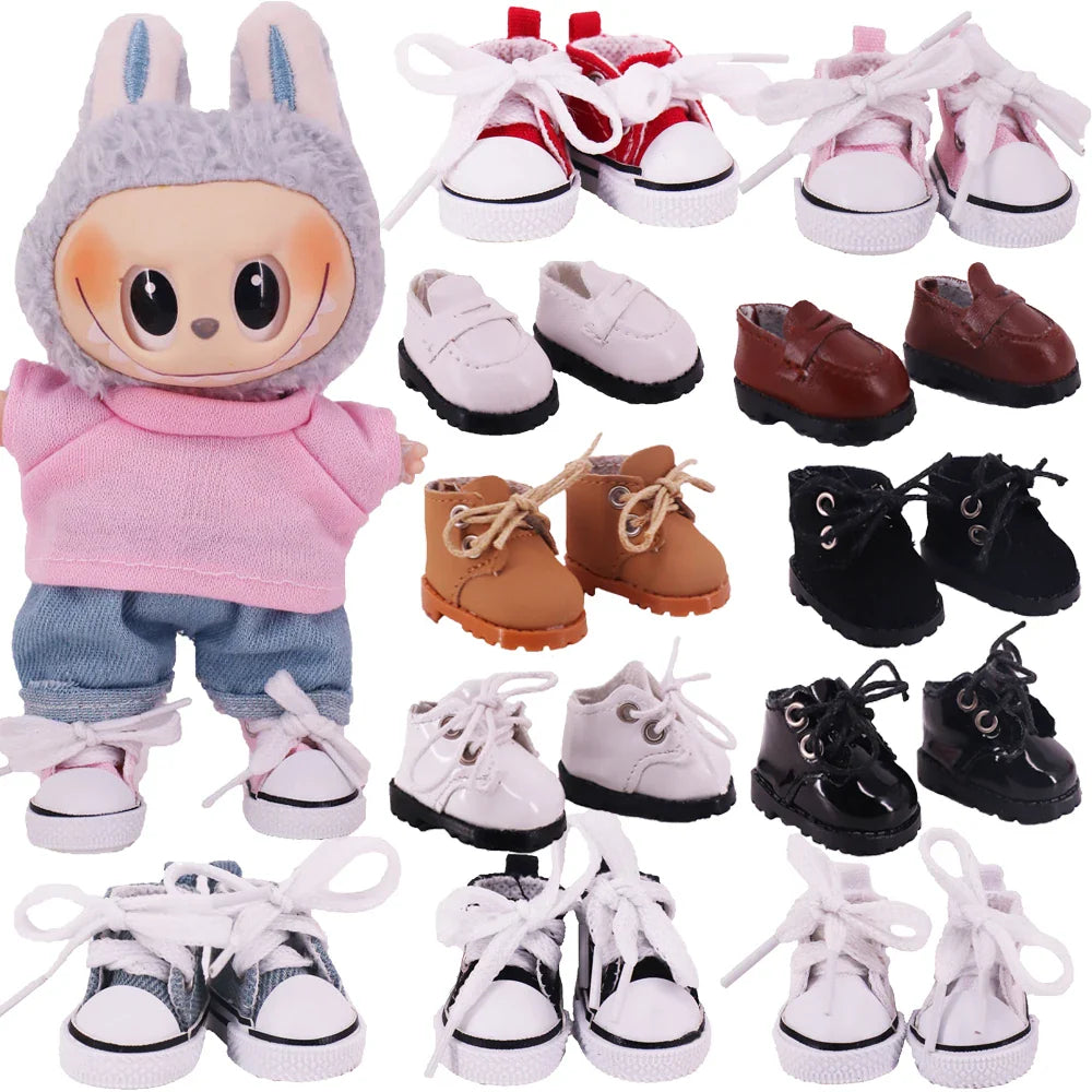3.8cm Doll Canvas & Leather Shoes for 17cm Labubu Dolls – Cute Doll Clothes Accessories & Gift for Girls