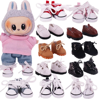 3.8cm Doll Canvas & Leather Shoes for 17cm Labubu Dolls – Cute Doll Clothes Accessories & Gift for Girls