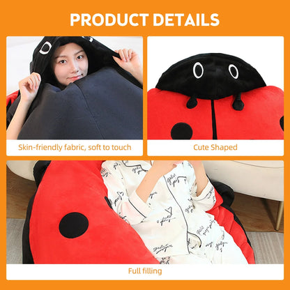 Wearable Ladybug Plush Pillow – Cute 60cm/23in Oversized Stress-Relief Sleeping Pillow for Kids & Adults