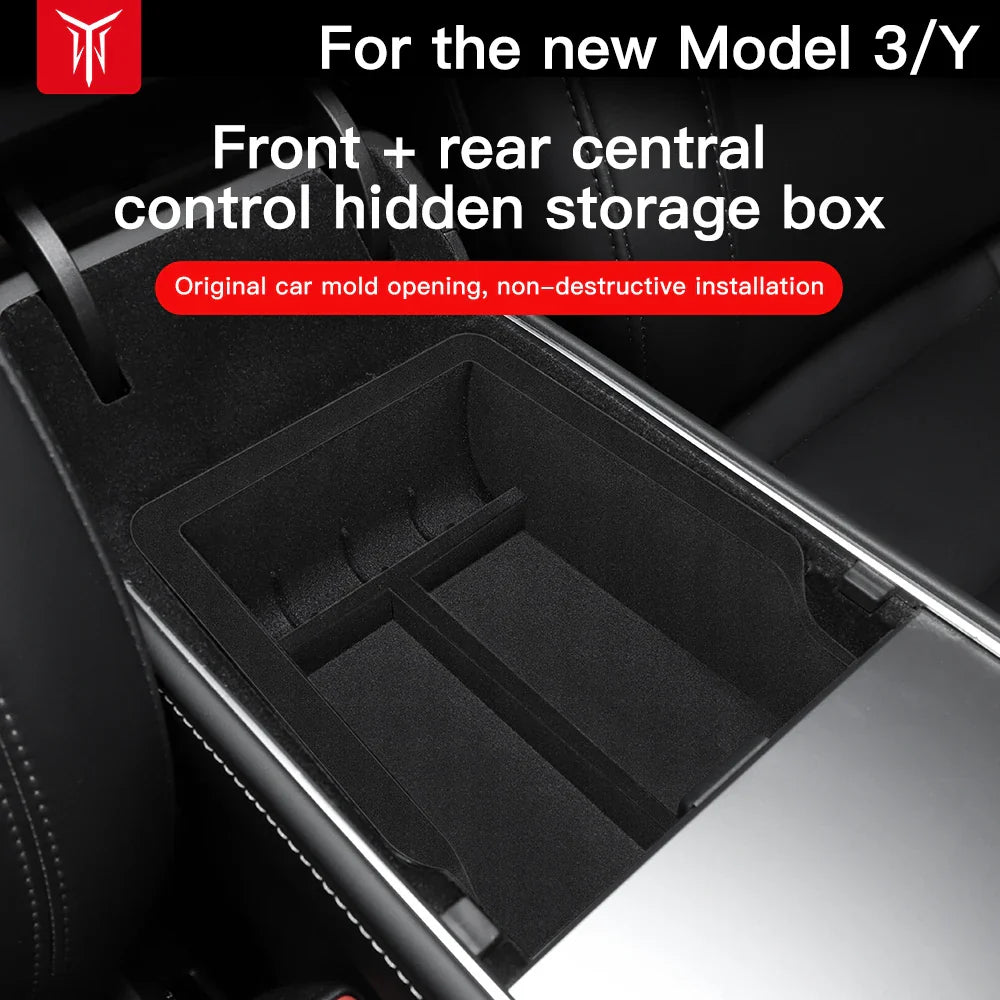 YZ Storage Box for Tesla Model 3 & Model Y – Center Armrest Hidden Box & Cup Holder Organizer, 2023-2022 Car Accessories