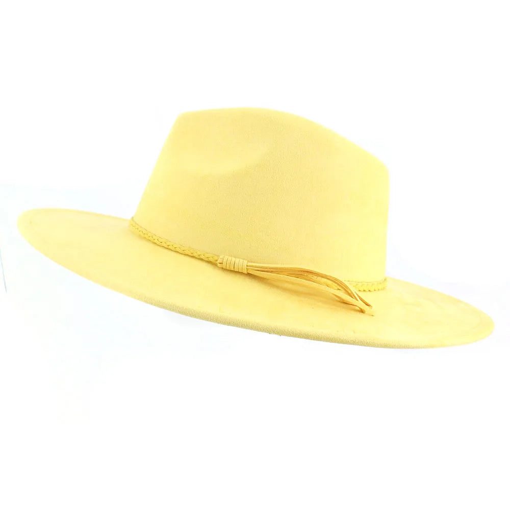 Suede Top Hat Fedora - 9.5cm Wide Brim Felt Jazz Hat for Men and Women, Autumn/Winter Classic Church Sombrer
