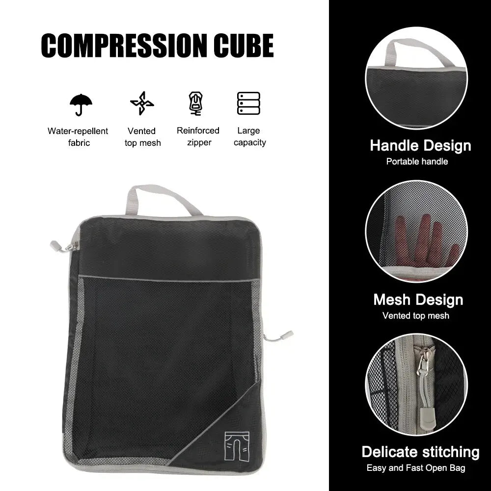 3/6-Piece Travel Storage Organizer Set - Portable Lightweight Suitcase Bags with Compressed Packing Cubes, Shoe Bag, and Mesh Luggage
