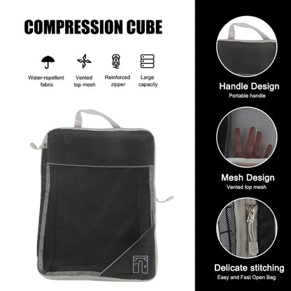 3/6-Piece Travel Storage Organizer Set - Portable Lightweight Suitcase Bags with Compressed Packing Cubes, Shoe Bag, and Mesh Luggage