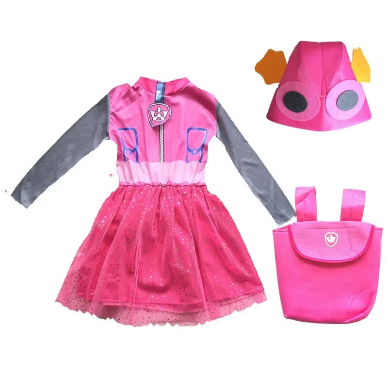 Anime Dog Patrol Kids Costume Set – Tops, Pants, Backpack & Hat for Marshall, Chase, Skye, Zuma, Rubble Halloween Cosplay