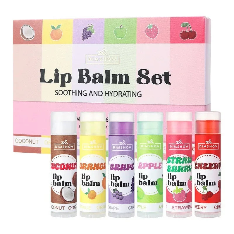 6-in-1 Fruity Lip Balm Set – Moisturizing Hydrating Long-Lasting Lip Care for Soft Lips & Reduced Lip Lines