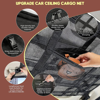 Strong Load-Bearing Car Ceiling Cargo Net : Mesh Roof Storage Organizer for Large Capacity Space Saving - Car Ceiling Storage Solution