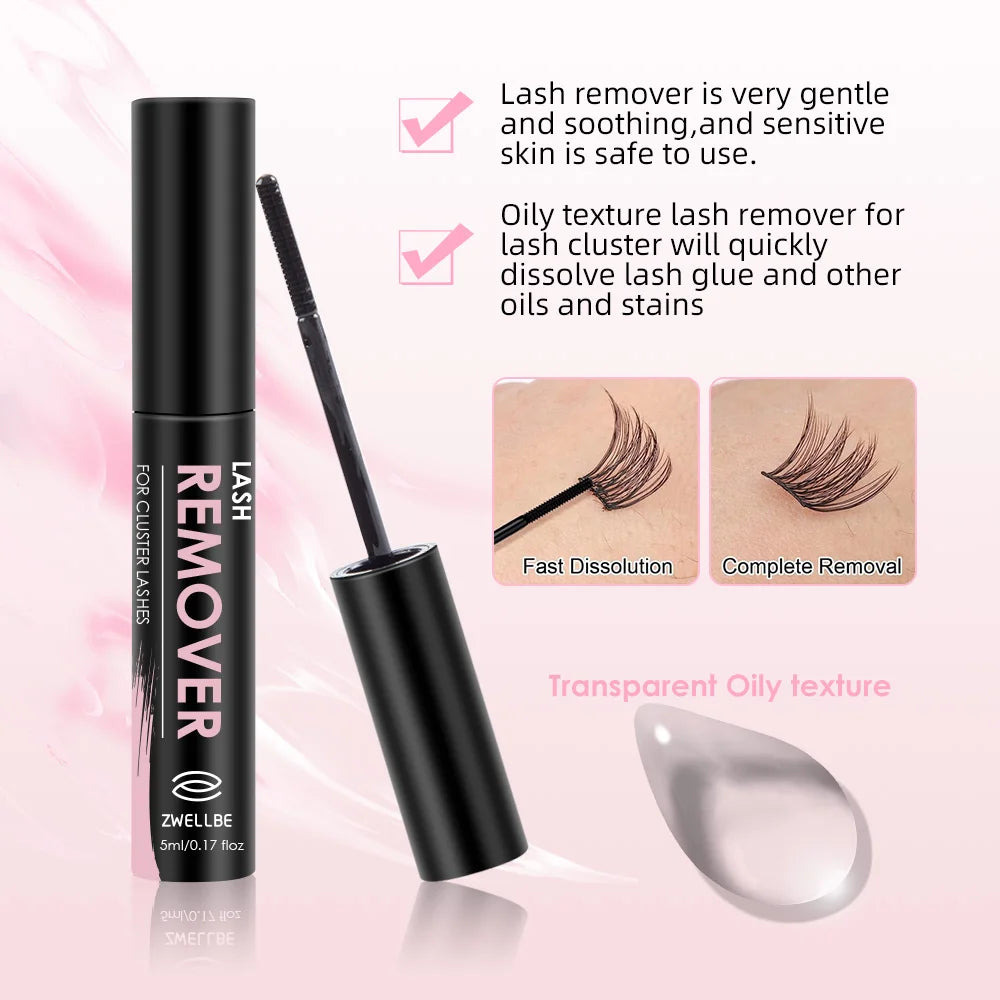 Lash Bond, Seal, and Remover Kit – Waterproof Cluster Eyelash Glue, Strong Hold, Fast Removal for DIY Extensions