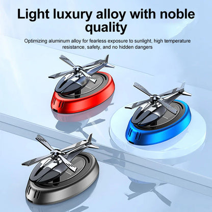 Solar-Powered Rotation Helicopter Car Air Freshener – Alloy + ABS Wooden Aromatherapy Aroma Diffuser