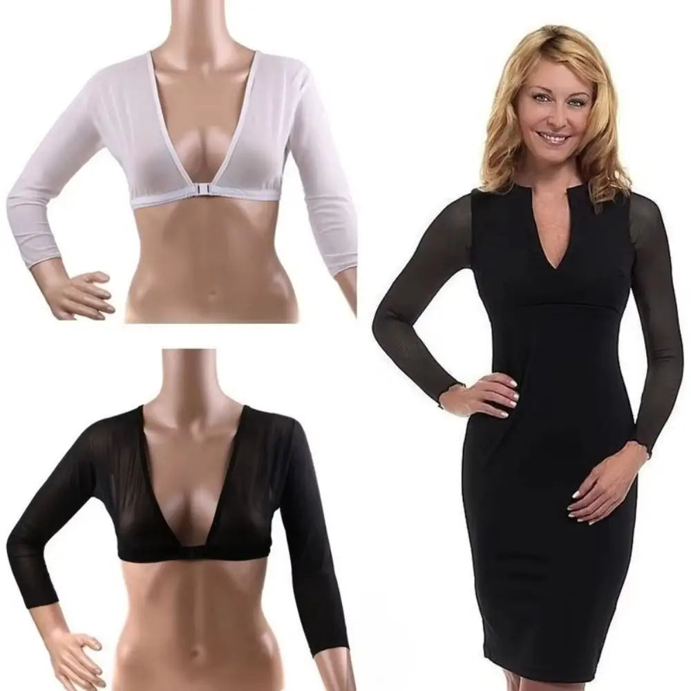 Women’s Long Sleeve Mesh Blouse Top – Reversible Front Button Stylish Undershirt T-Shirt (Black & White)