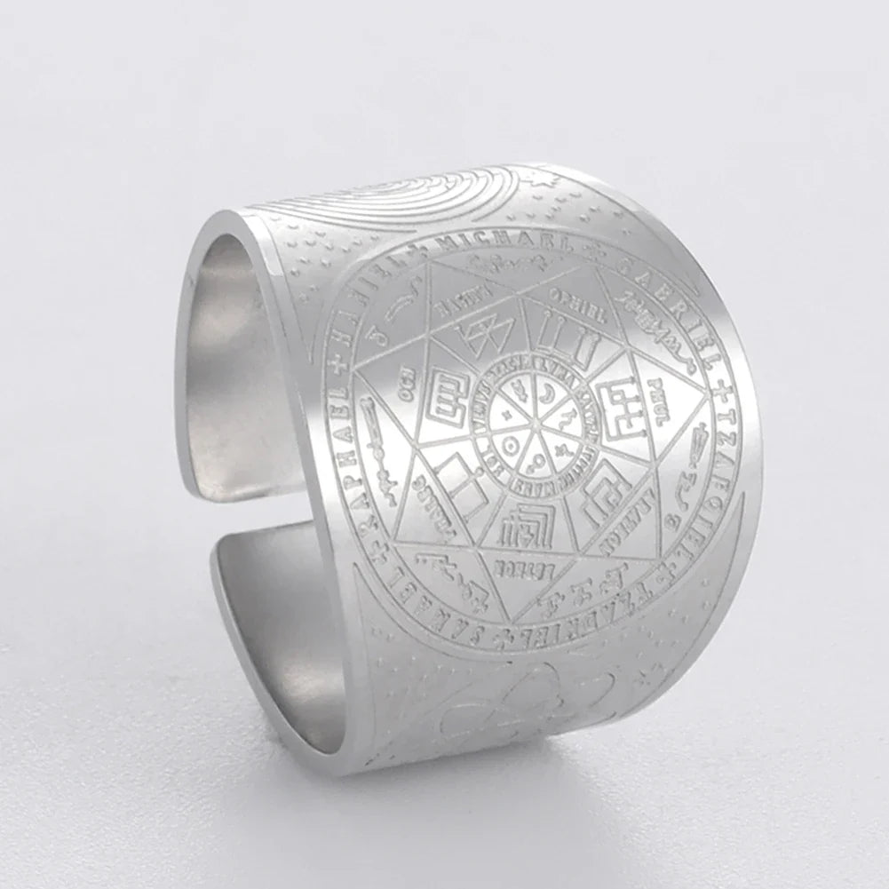 Dawapara 7 Archangels Protection Ring – Metatron Cube, Lilith Symbol, King Solomon Secrets Vintage Amulet Jewelry