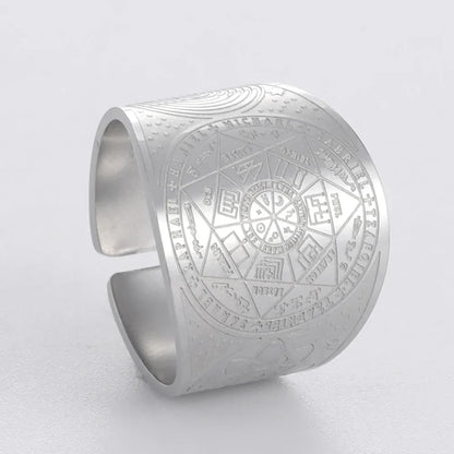 Dawapara 7 Archangels Protection Ring – Metatron Cube, Lilith Symbol, King Solomon Secrets Vintage Amulet Jewelry