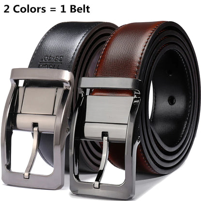 Men’s Genuine Leather Reversible Belt – 2-in-1 Rotated Buckle for Big & Tall Sizes