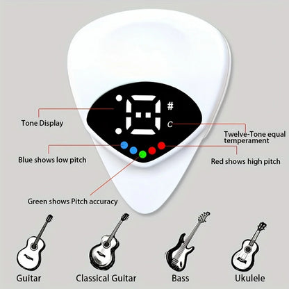 Portable Guitar Pick & Tuner Combo - 2 in 1 Functionality with Pick, Folk Guitar & Ukulele Tuner, 12-Tone Equal Temperament