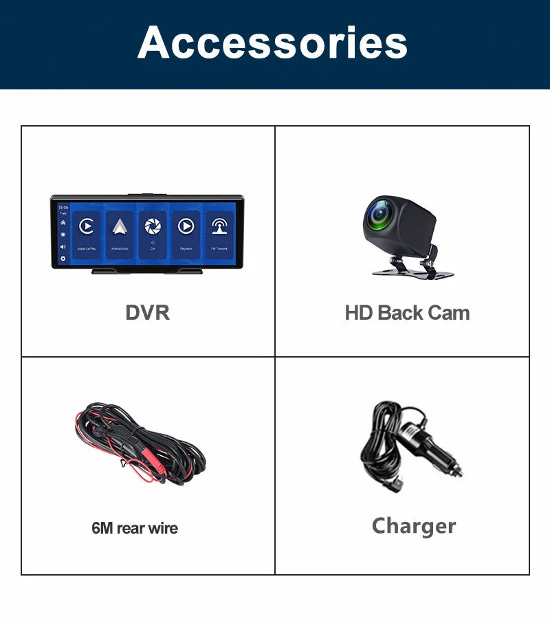 4K 10.26-Inch Dash Cam with Rearview Camera – WiFi CarPlay & Android Auto DVR, GPS Navigation, Dual Lens Mirror Recorder with AUX