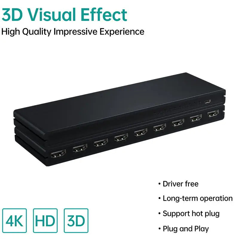 HDMI Splitter 1x8 4K 30Hz — 8-Port Video Distributor Converter, HDCP1.4 for PC, Laptop, PS4, DVD, Projector, TV
