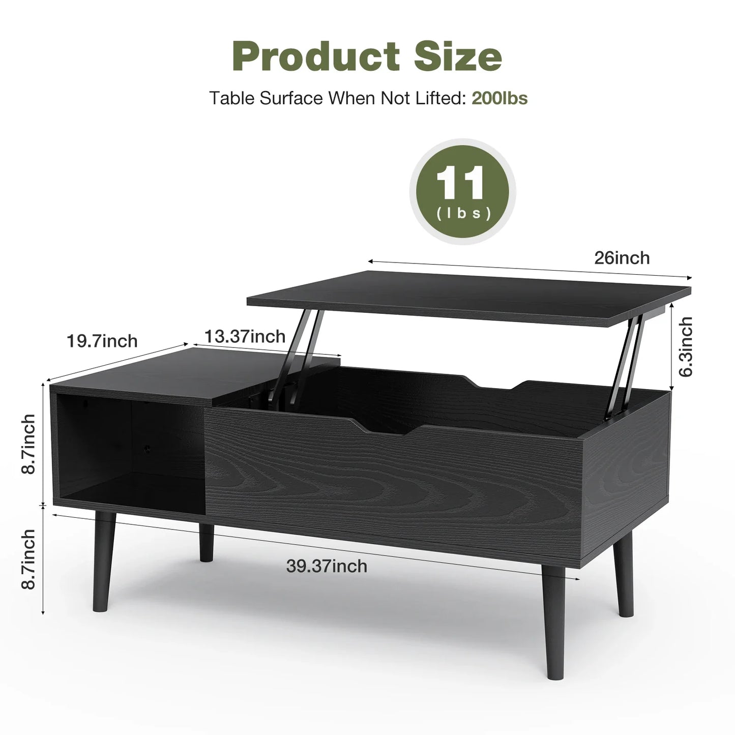 Lift Top Coffee Table for Living Room - 39.37"x19.7" Adjustable Desk with Storage Shelf - Easy Lift or Lower Tea Wood Dining Table