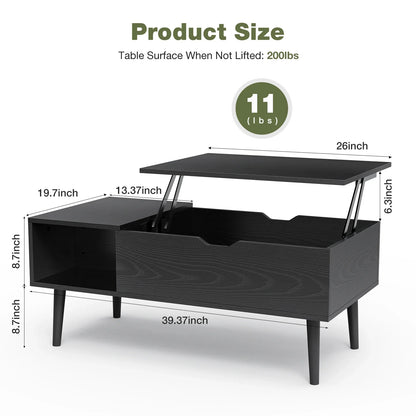 Lift Top Coffee Table for Living Room - 39.37"x19.7" Adjustable Desk with Storage Shelf - Easy Lift or Lower Tea Wood Dining Table