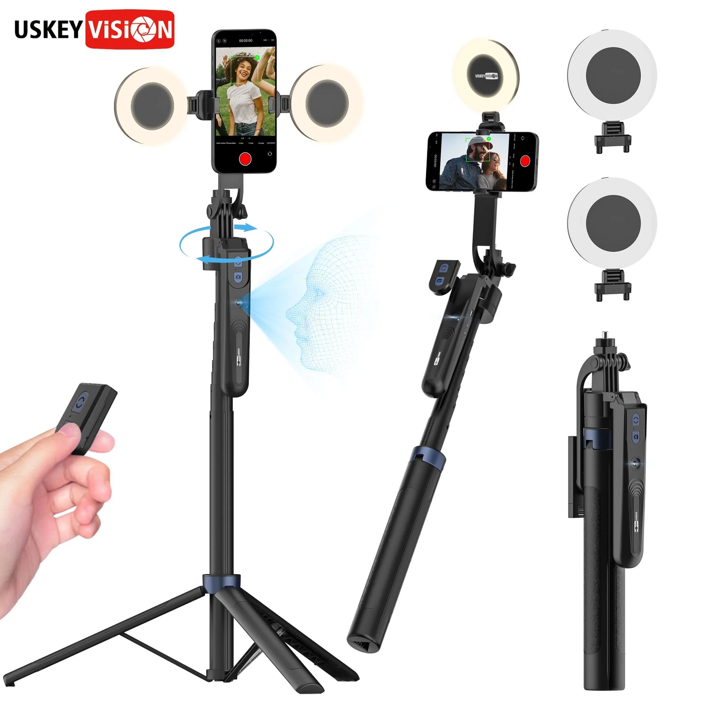 Smartphone Selfie Stick Gimbal Stabilizer – Anti-Shake Pan-Tilt Tripod with Bluetooth Remote & AI Follow