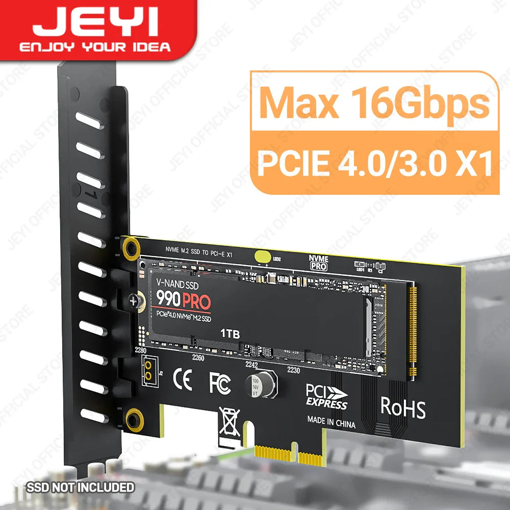 JEYI M.2 NVMe SSD to PCIe 4.0 x1 Adapter Card – 2280 PCI-E Gen4 16Gbps Expansion for Desktop PC
