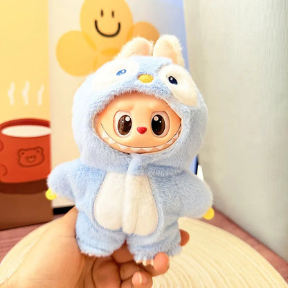 Labubu I & II Doll Clothes – 15cm/17cm Cute Eye Mask Pajama 3-Piece Set for Plush Dolls