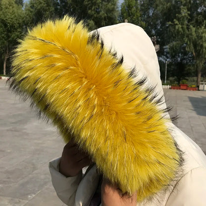 Natural Raccoon & Fox Fur Scarf – Luxury Women’s Winter Fur Collar and Hood Trim for Coats & Jackets