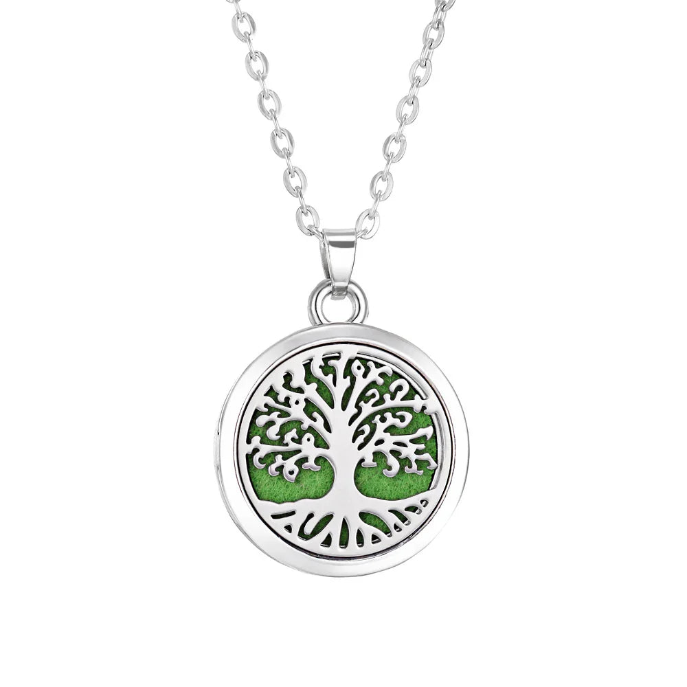Tree of Life Aromatherapy Necklace – Stainless Steel Essential Oil Diffuser Locket Pendant