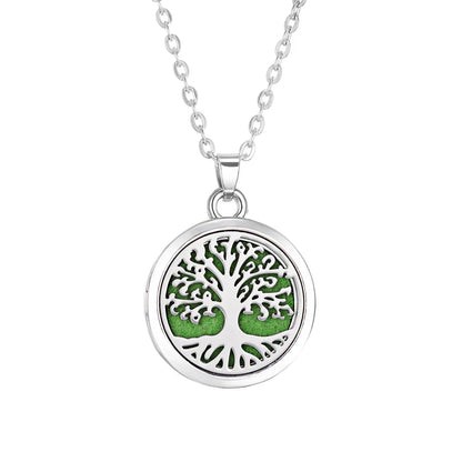 Tree of Life Aromatherapy Necklace – Stainless Steel Essential Oil Diffuser Locket Pendant