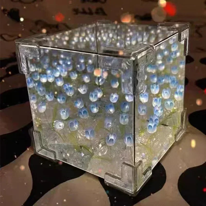 DIY Tulip Flower Sea Cube Night Lamp – 3D Creative Material Kit for Couples