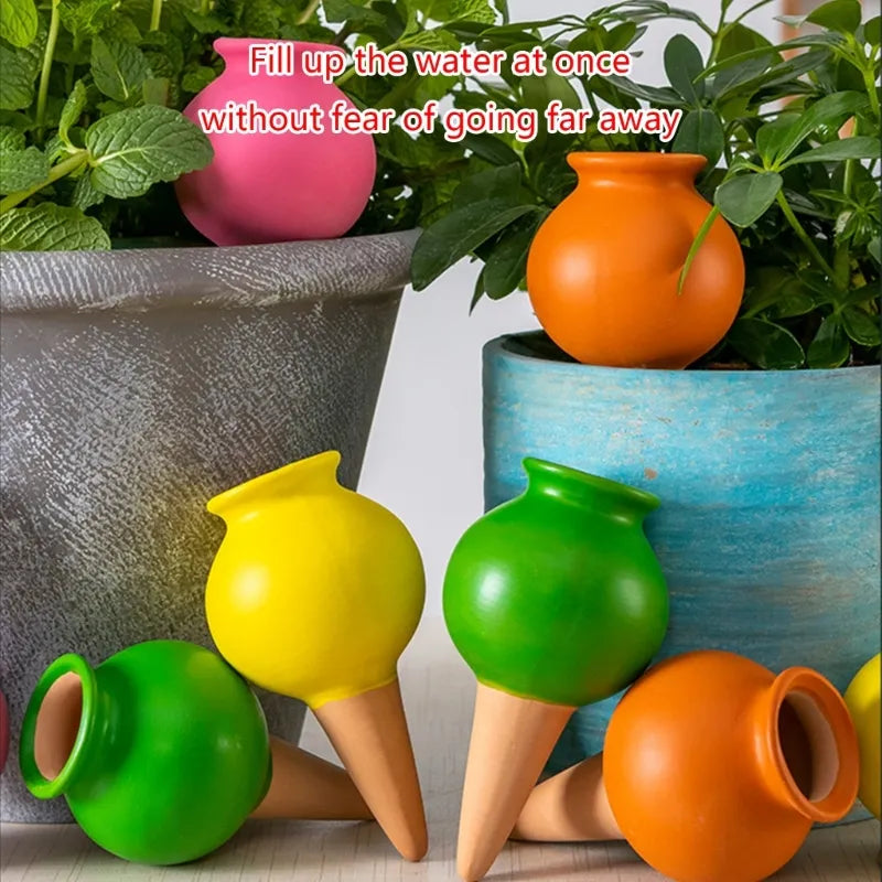 4Pcs Small Wine Bottle Automatic Plant Dripper - Terracotta Potted Plant Watering for Indoor, Outdoor Garden, Yard