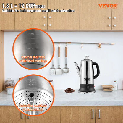 SucceBuy 12-Cup Electric Coffee Percolator – 304 Stainless Steel with Keep Warm Function