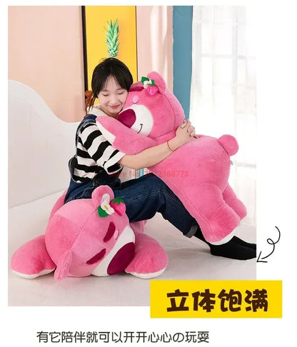 New Disney Kawaii Toy Story Lotso Bear Plush Pillow – Strawberry Sofa Stuffed Toy for Kids & Birthday Gift