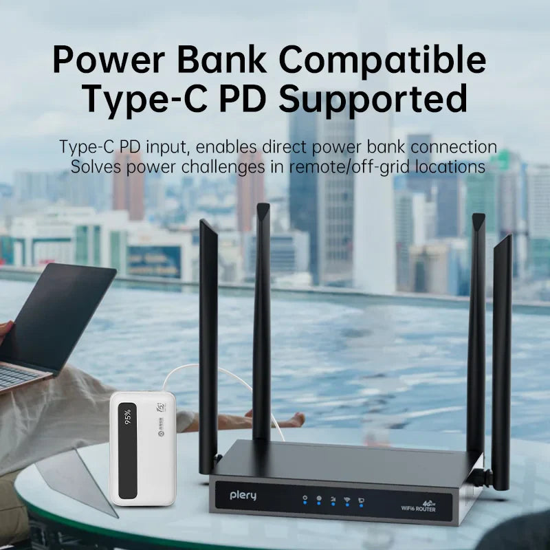 Plery WiFi6 4G LTE Router — 4G SIM Card WiFi Modem with 300Mbps, Antenna Booster for Home & Office